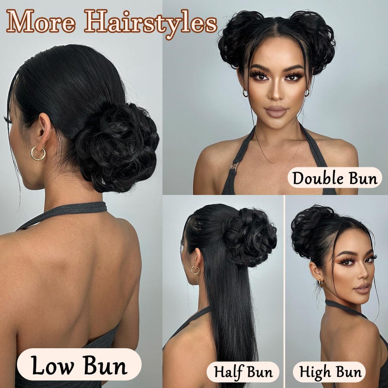 MORICA 2PCS Messy Hair Bun Hair Scrunchies Extension Curly Wavy fake hair bun Synthetic Chignon hair pieces for Women(2#) - Image 5